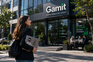 Business analytics in front of Gamit building